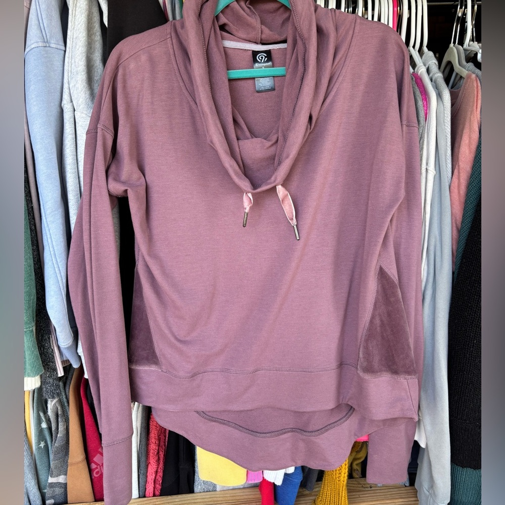 Champion brand purple long sleeve athletic top cowl neck and velvet -never worn